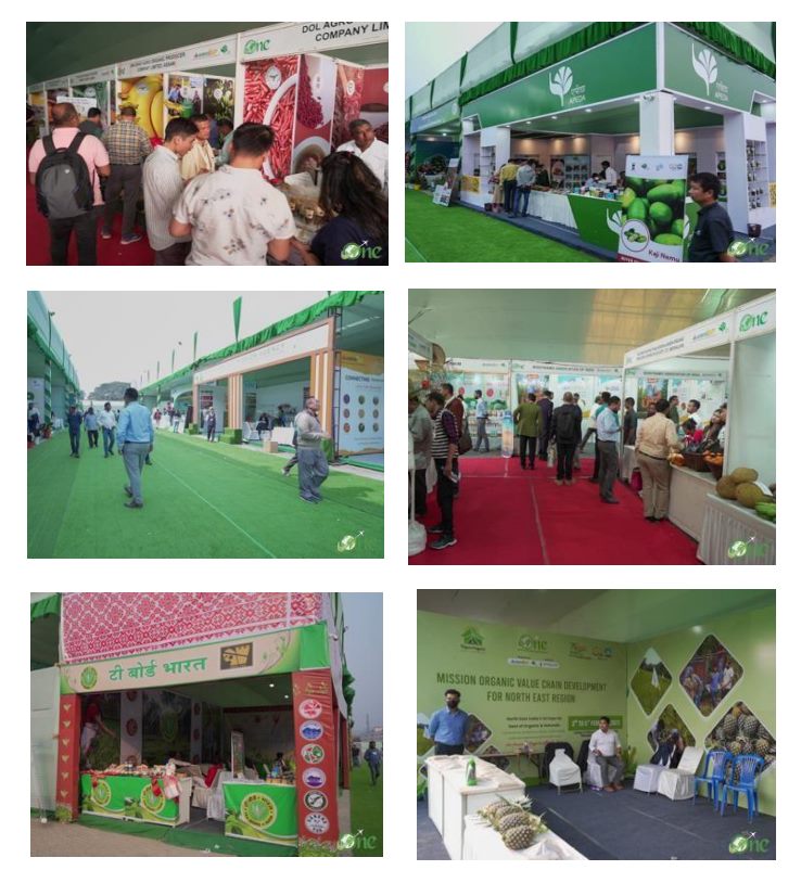 Exhibition booths and visitors at an organic trade exhibition.